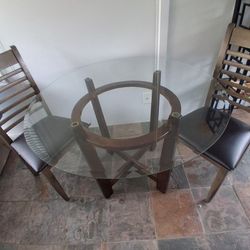 Round Glass Dining Table & 2Chairs