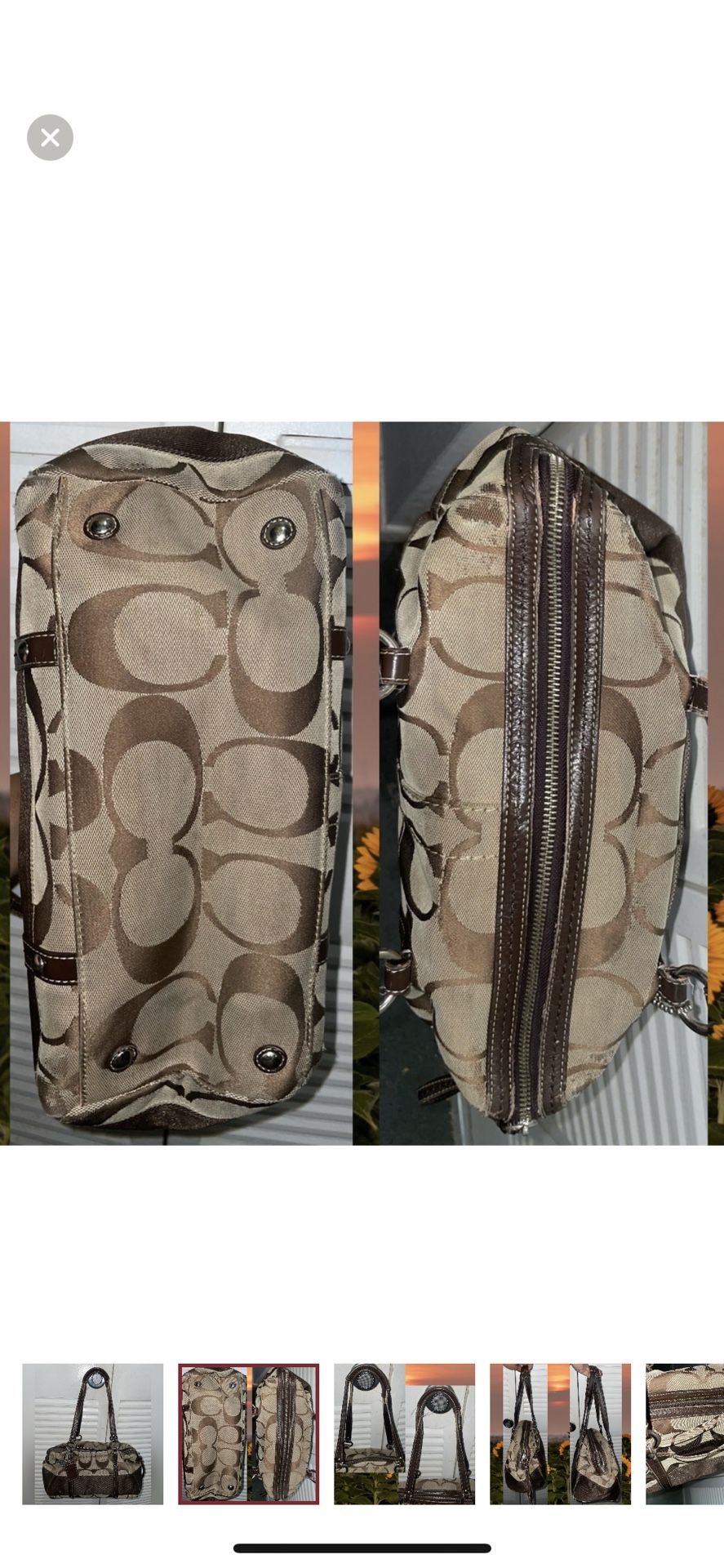 Coach Signature Khaki Stripe Canvas Leather Trim Purse F13551 Handbag Brown  
