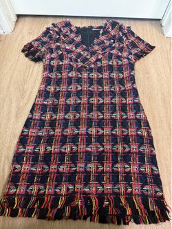 Never Worn Trina Turk Multicolor Tweed Fringe Dress Size 2