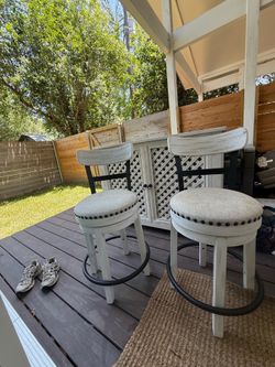Ashely Barstools White Wood Iron Black