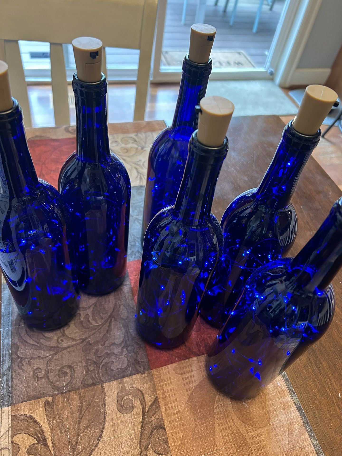 Blue Bottles (Set Of 12) With Cork Lights