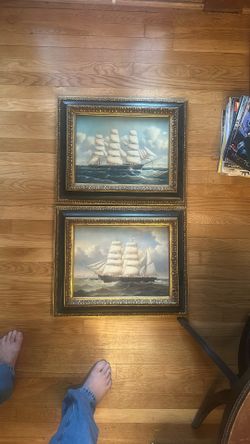 Old Painting - Pair of Sailing Ships