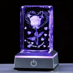 3D Engraved Crystal Rose Ornaments, I Love You Gifts For Her, Romantic Anniversary Valentine's Day Gift For Girlfriend Wife Mothers Day, Christmas