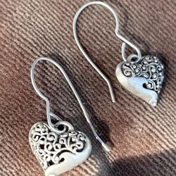 Sterling Silver Dangle Heart Shaped Earrings
