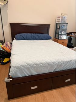 🛏️ Full Storage Bed Frame with Drawers – Dark Espresso Wood