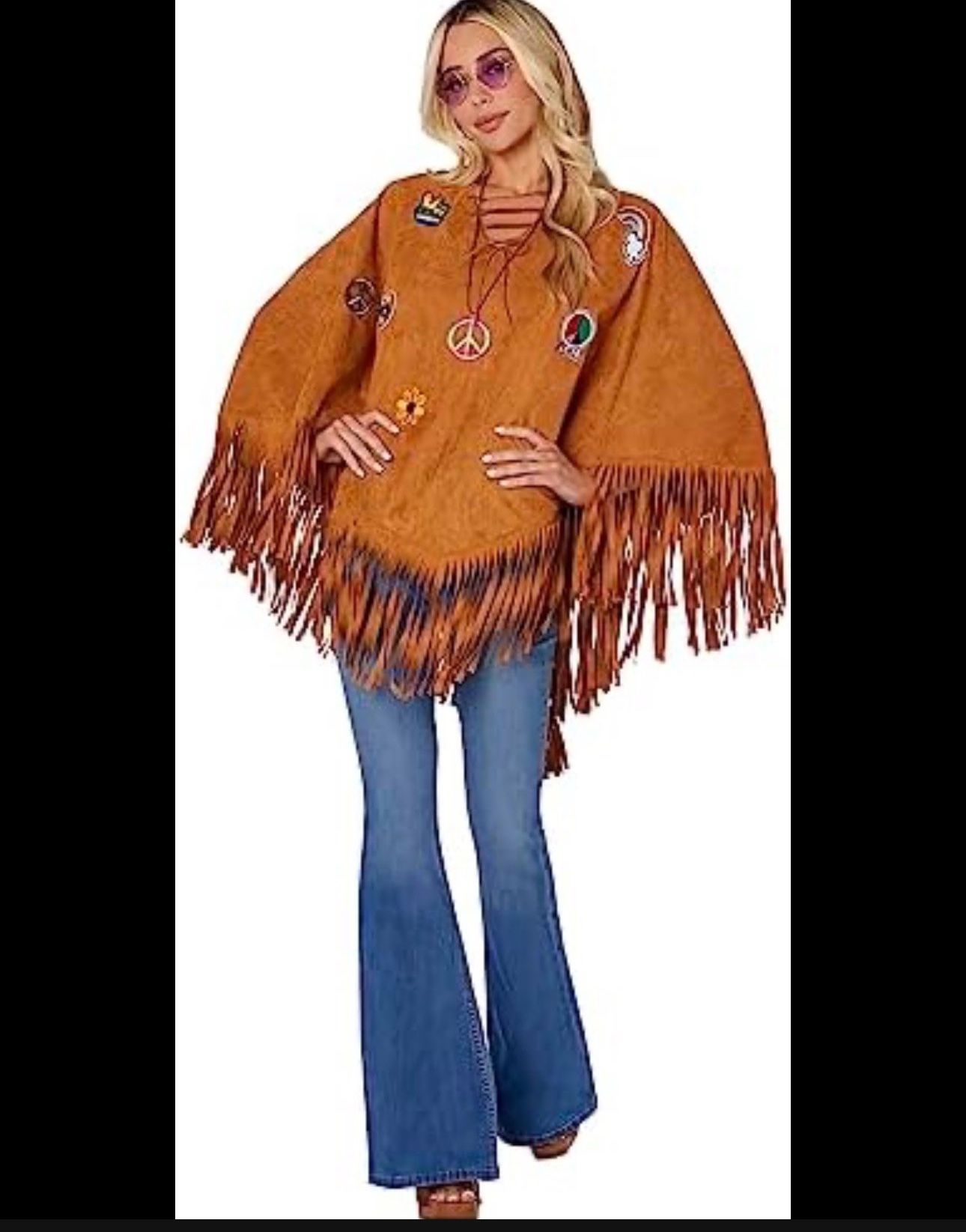 Adult Free Spirit Poncho Hippie Costume