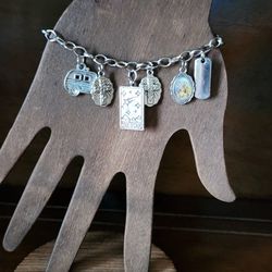 Brand New Religious Multi-Charm Camping Inspirational Silver Bracelet Measures Approx 7.87 Inches
