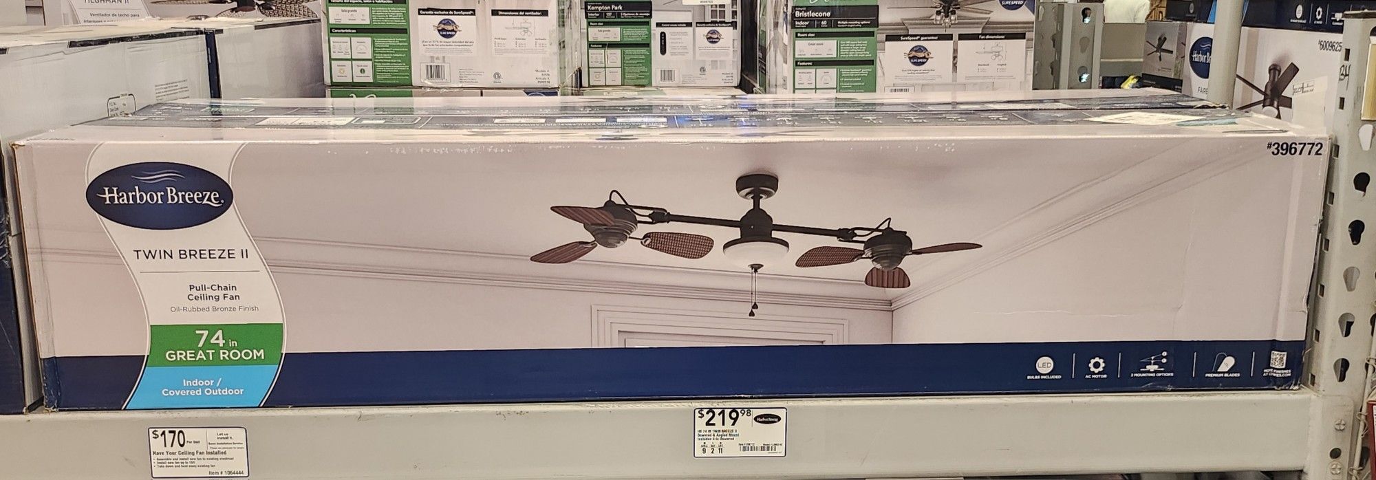 Harbor Breeze Twin Breeze II 74-in Indoor/Outdoor Ceiling Fan -BRAND NEW