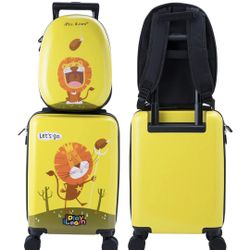 Kids Lion Luggage Set Carry on Suitcase with Backpack