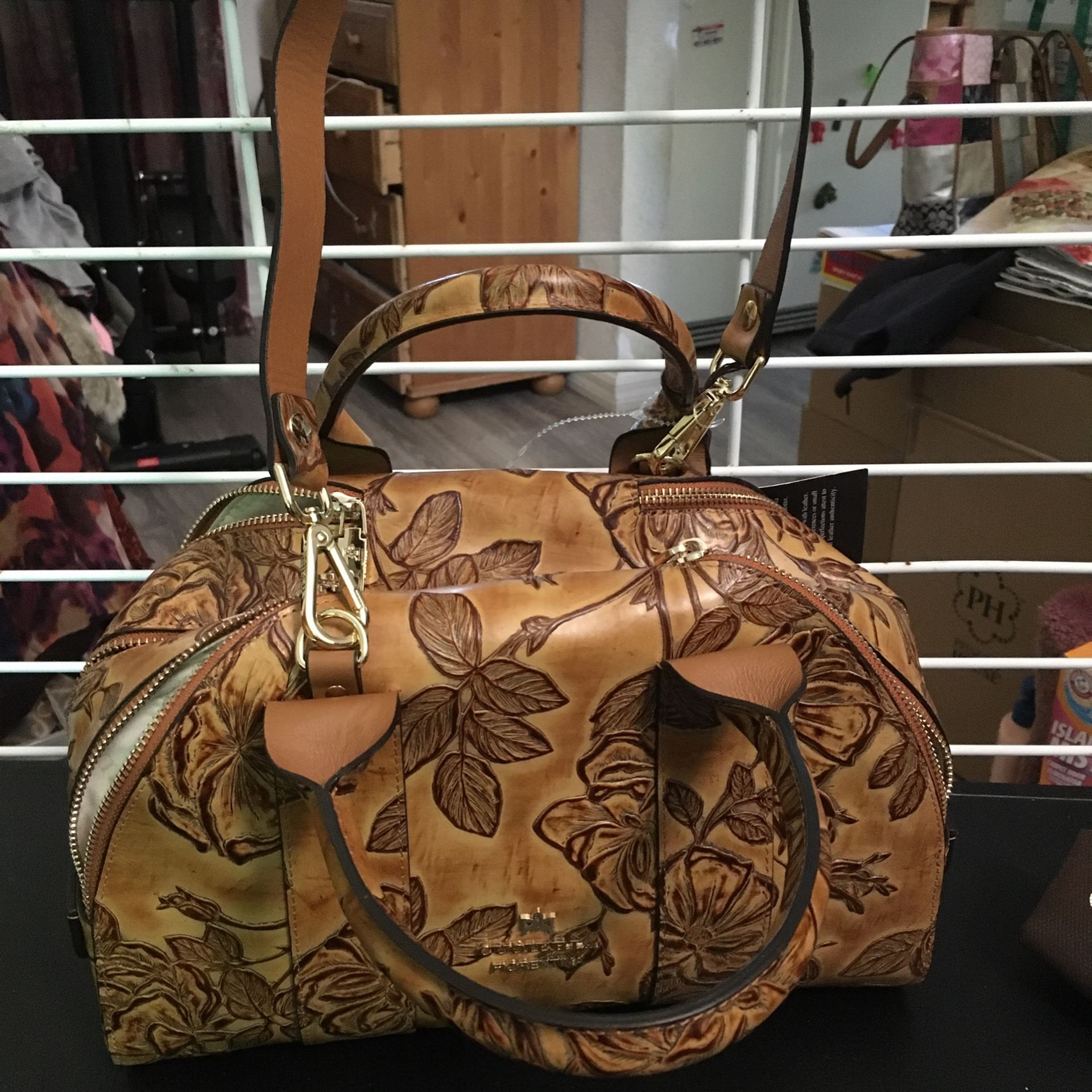 Cuoieria Fiorentina , Purse, Italian Leather, Color Cognac, Measurements, B 5x12”, H 7”