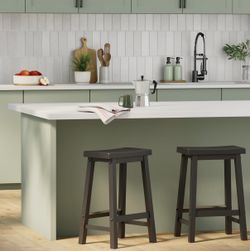 Black Wooden Saddle Bar Stools 24’ Set of 2