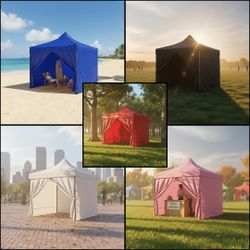 10x10 Popup Carpa Canopy With 3 Sides And Zipper Door