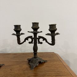 Bronzed Antique Candle Holders 
