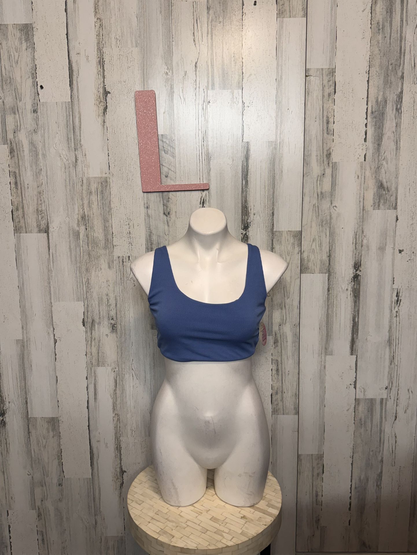 Zaful Blue Ribbed Crisscross Back Bikini Top Size Large US 12 NWT