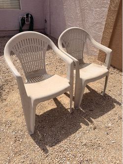 Set (2) Progarden Loretta Beige Outdoor Plastic Patio Chairs