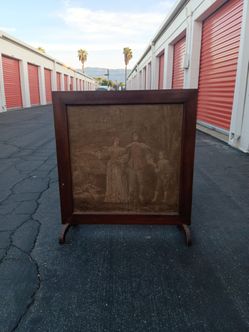 Antique Wood Framed Tapestry Fire Screen
