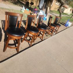 Wood And Leather Stools 