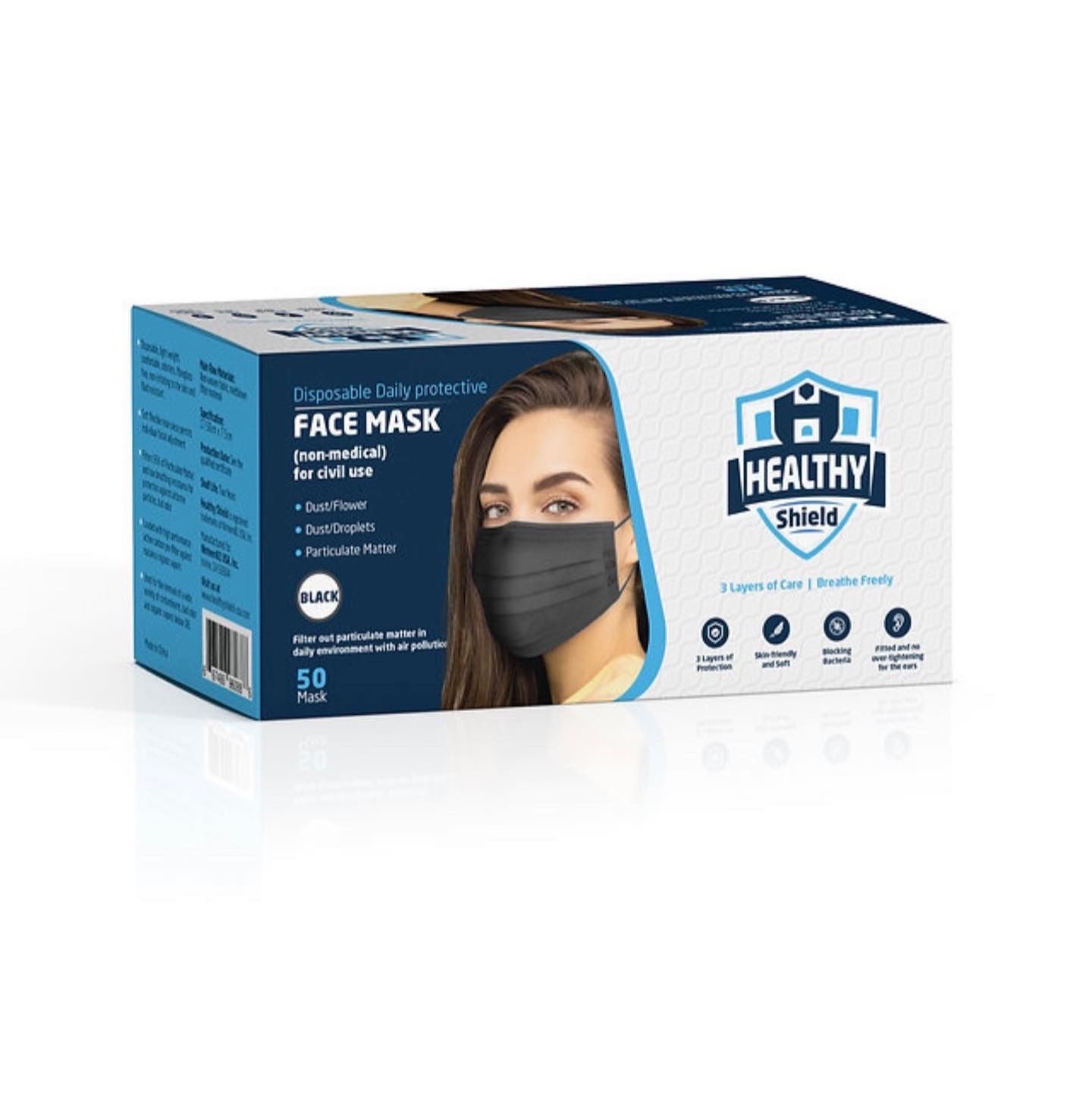 Black 3 Ply Disposable Face Mask (50 Pieces) 