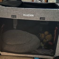 Collapsible, Dog Crate, Slow Feeder, Small Dog Bed, And Some Pee Pads