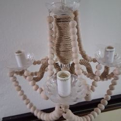 Handmade Boho Farmhouse Rope & Wood Bead Chandelier – Upcycled Rustic  Light