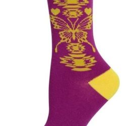 Tribal Butterfly Ladies CREW SOCKS, purple/gold, sock size 9-11, New with tags