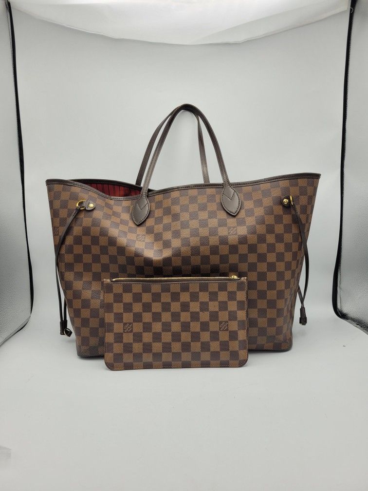 Louis Vuitton Neverfull MM Damier Ebene Tote with Pouch