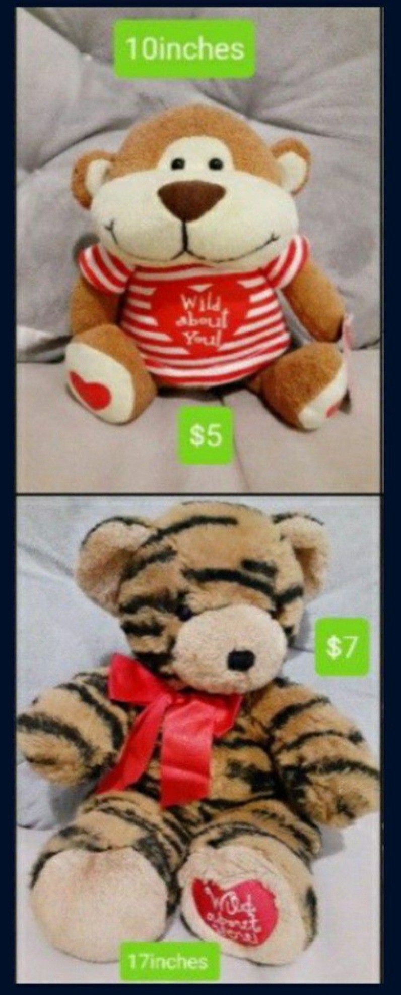 Brand NEW stuffed animals - Teddy Bear & Cute Monkey (Valentine's Day Gifts 💝)