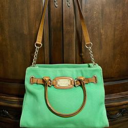 Michael Kors Hamilton Handbag Green Canvas / Purse / Tote / Shoulder Bag / Satchel / Handbag 