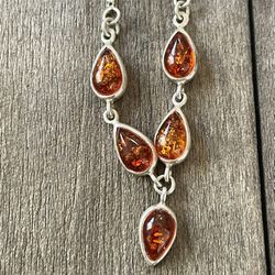 Amber Silver Necklace 
