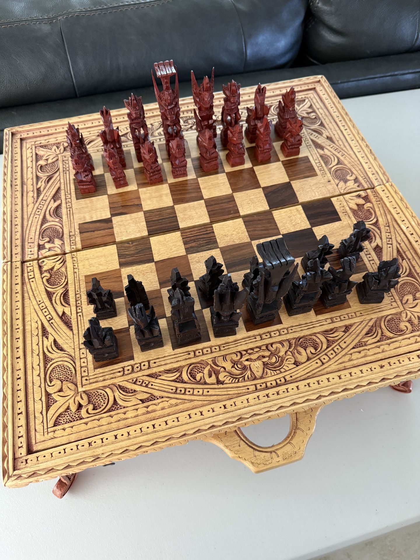 Vintage Hand Carved Balinese Chess ♟️ & Backgammon Set