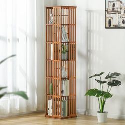 Rotating Tall Bookshelf, 5 Tier Bookcase Corner Storage Organizer Display 