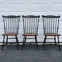 Set Of Three L Hitchcock Stenciled Harvest Painted Maple Wood Windsor Chairs