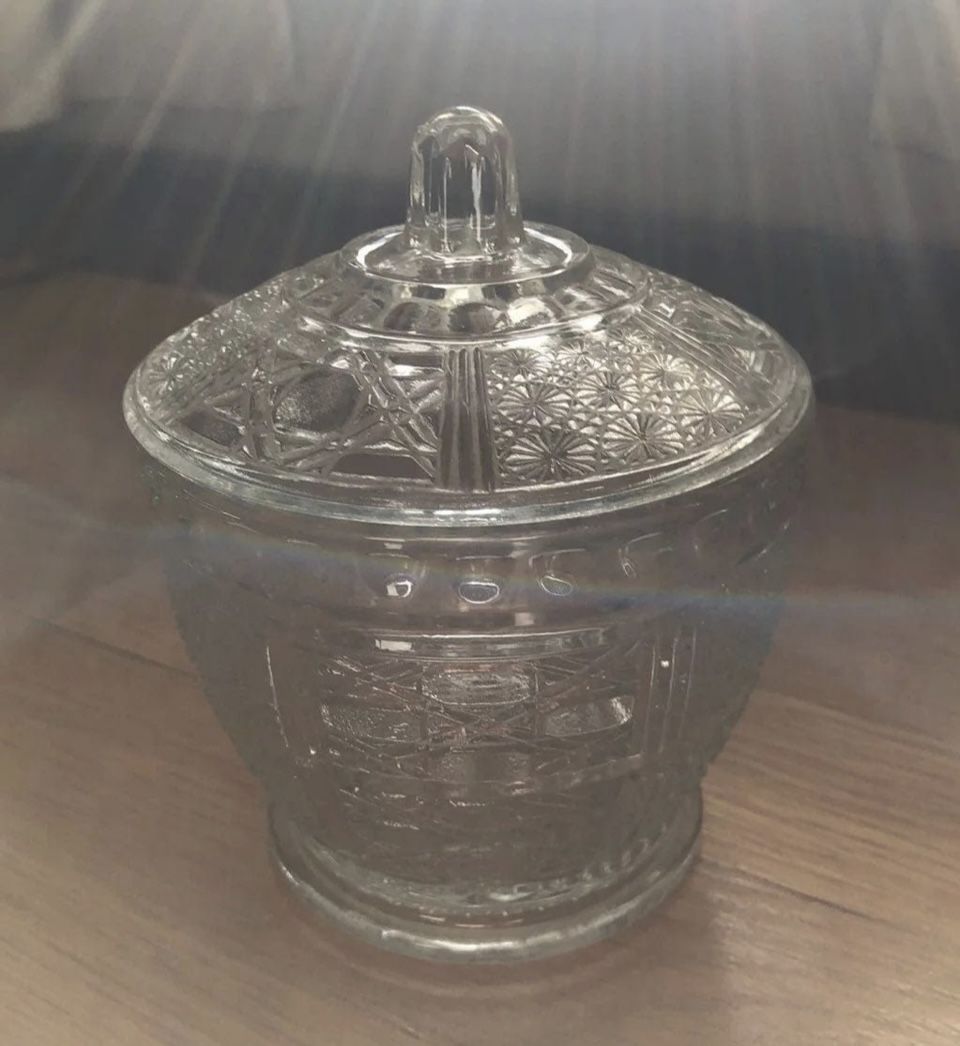 Vintage Pressed Glass Candy Dish Jar with Lid Clear 5.5"