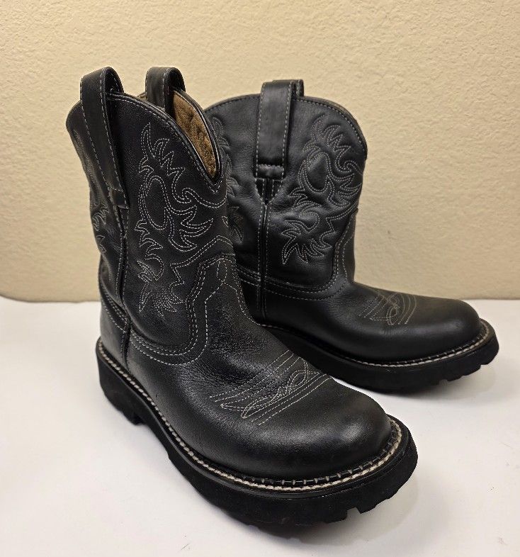 Ariat Fatbaby 14788 Black Deertan Leather Western Boots Womens Size 7B Cowgirl 