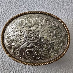 Vintage Silver Plated Oval Floral and Tooled Rope Border Western. 