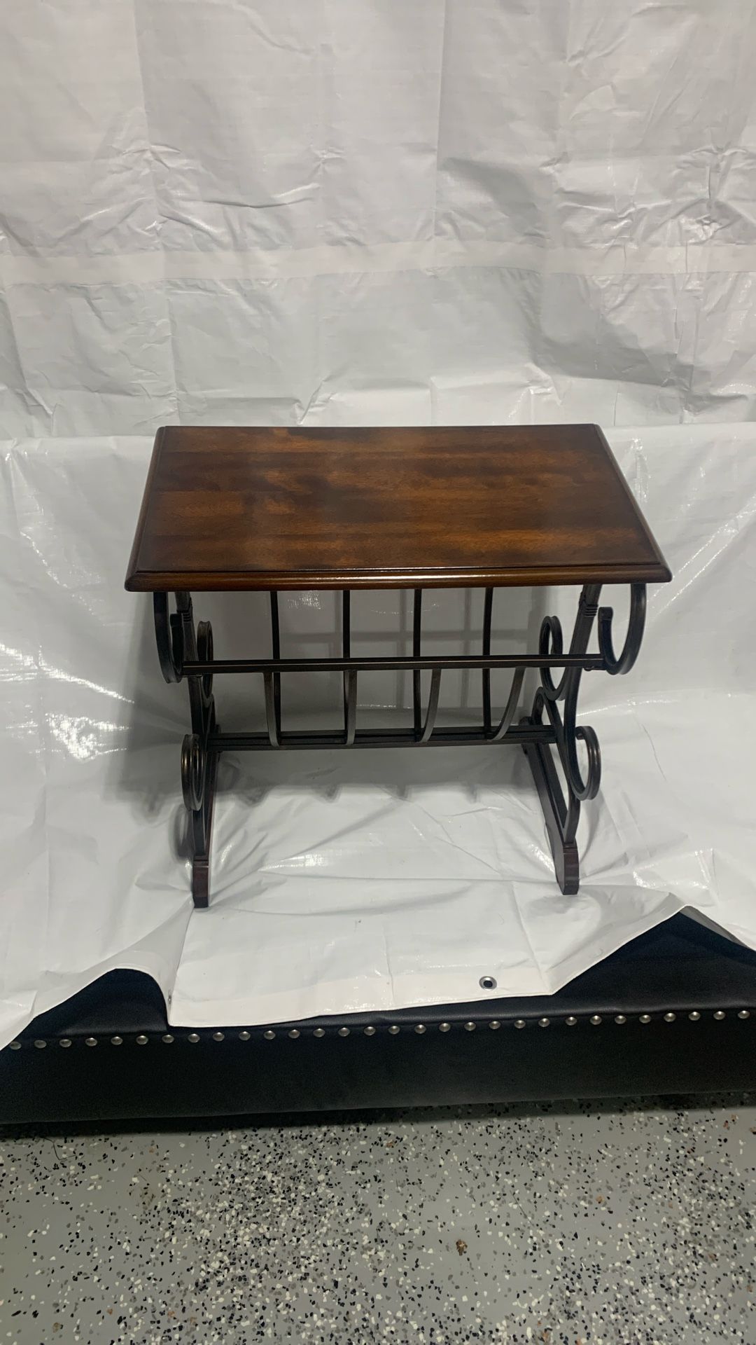 Wood And Medal Magazine End Table