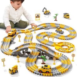 236 Piece Construction Race Track Toy with 2 Electric Cars & 4 Construction Car
