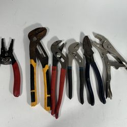 Mixed Hand Tool Lot – Pliers, Locking Pliers, Wire Stripper (7 Tools)