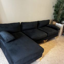 Velvet, Black L Shape Sectional Sofa