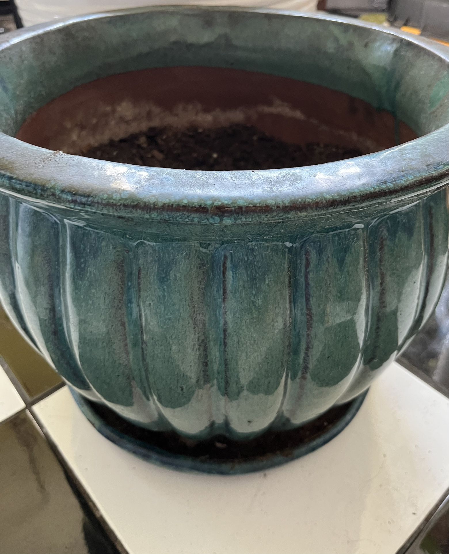 Large Ceramic Planter Dark Green/ Blue/ Turquoise