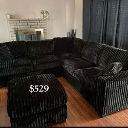 On Sale‼️4-Pc Fur-like Jumbo Corduroy Sectional Sofa With Ottoman 
