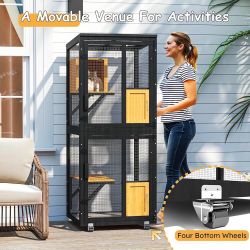 4 Tiers Catio Outdoor Cat Enclosure, Outdoor Cats House with 4 Wheels, Cat Enclosure Window Access with Removable Floor, Upgraded Resting Box, Waterpr