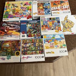 Large Jigsaw Puzzle Lot Mixed Puzzles Pokemon Marvel Complete