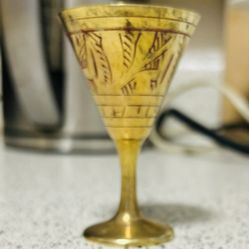 Brass Etched Goblet And Vase