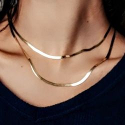 Long Sterling Silver Herringbone Necklace 
