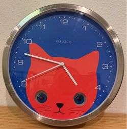 Vintage KARLSSON Cat Wall Clock- Retro Pop Art Tested Working