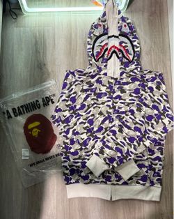 Double Hooded Purple with White Camo Shark Zip-Up Hoodie