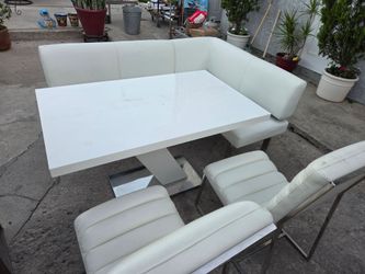 White Dining Table Set with Corner Bench and Chairs