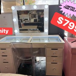 Vanity With Interior Lights, Outlet &  A Hidden Drawer