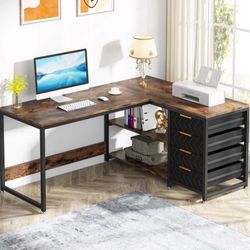 New In Box Desk With Side Table Drawers 